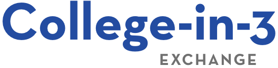 Logo with the text College-in-3 in large blue letters, and Exchange in smaller gray letters underneath, on a light background.